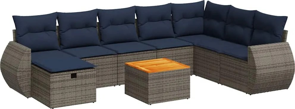 vidaXL 9 részes szürke polyrattan kerti ülőgarnitúra párnákkal