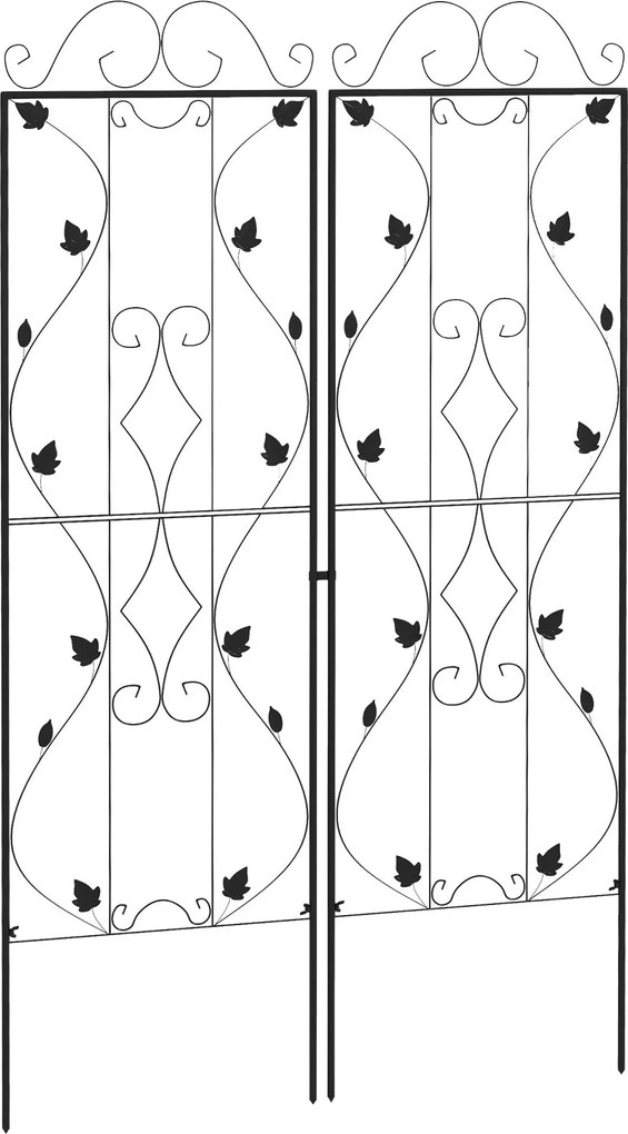 Outsunny acél léckeret 2 db, talajba szúrható lombmintás növénytámasz, 50 x 181 cm — fekete | Aosom