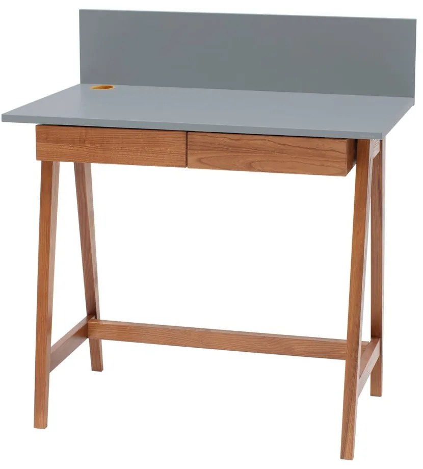 Luka Oak szürke íróasztal kőrisfa lábakkal, hossz 85 cm - Ragaba