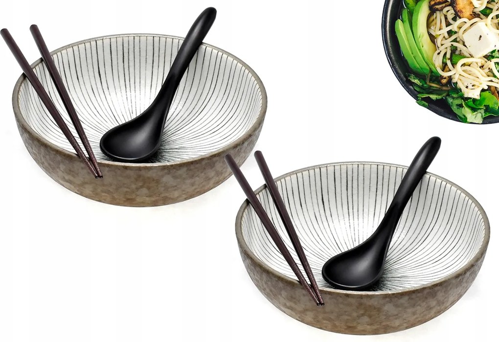 2 db-os tál szett kanállal és pálcikákkal Shima 20 cm