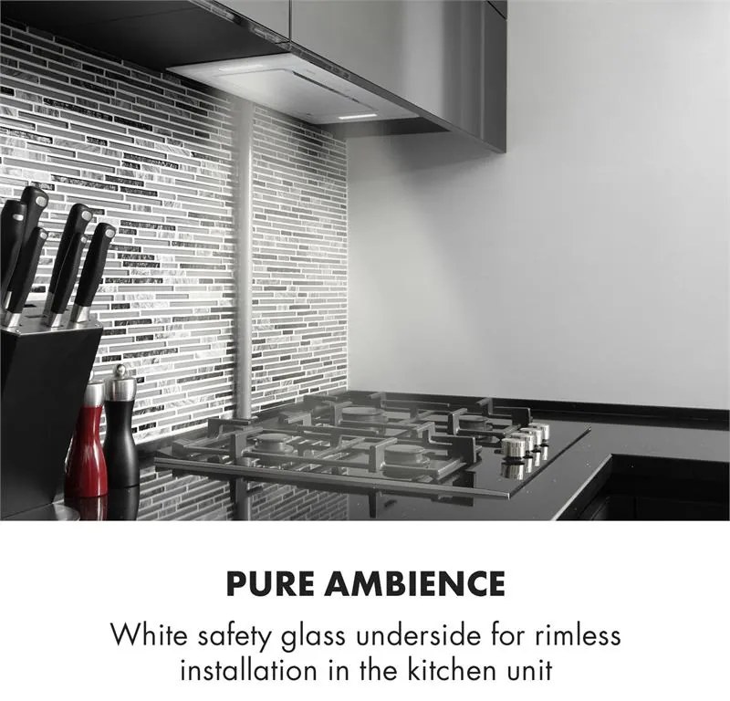 Klarstein Hektor, páraelszívó, beépíthető, 52 cm, 530 m³/ó elszívó teljesítmény, LED, érintőképernyős, üveg