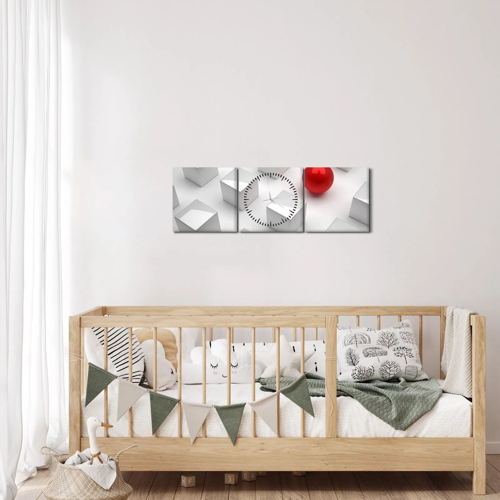 Absztrakciós kép - kocka gömbökkel (órával) (90x30 cm)
