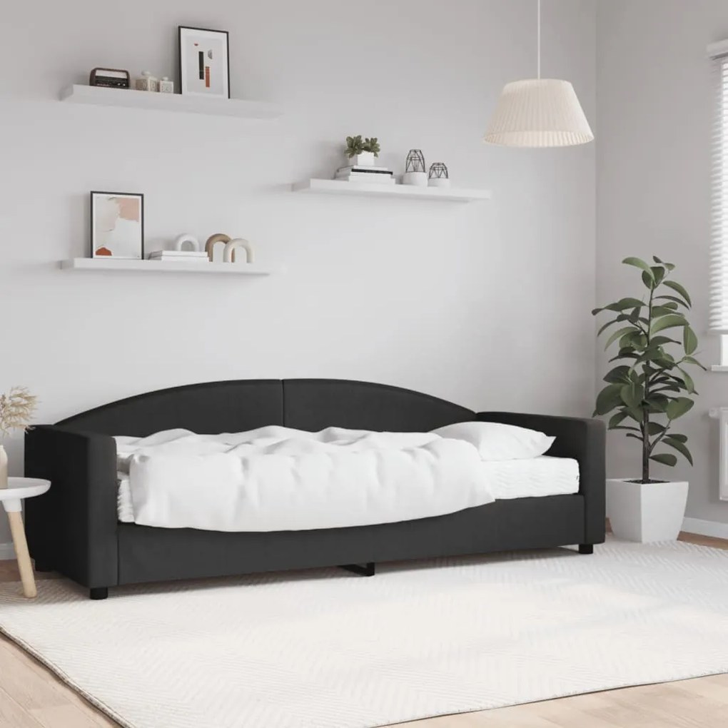 fekete szövet kanapéágy matraccal 80 x 200 cm