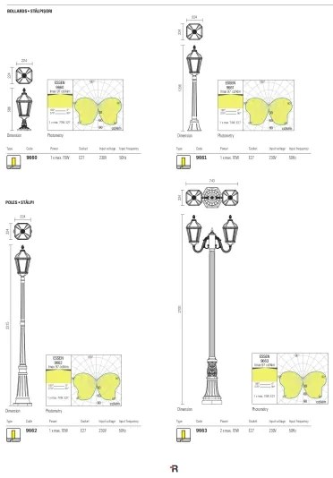 Redo 9662 - Kültéri lámpa ESSEN 1xE27/70W/230V 221,5 cm IP44 barna/patina