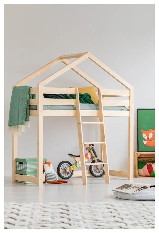 Mila DMPA házikó emeletes ágy borovi fenyőfából, 80 x 180 cm - Adeko