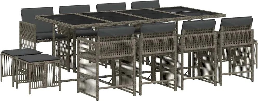 vidaXL 13 részes szürke polyrattan kerti ülőgarnitúra párnákkal