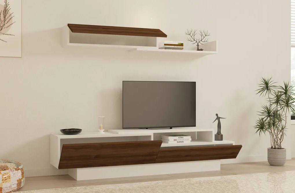 Elda TV-állvány, fehér-dió, 160 cm