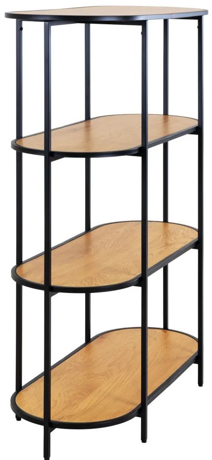 Vita Ovális polc, 4 polcos, tölgy hatású, fekete keret 85x36x111 cm
