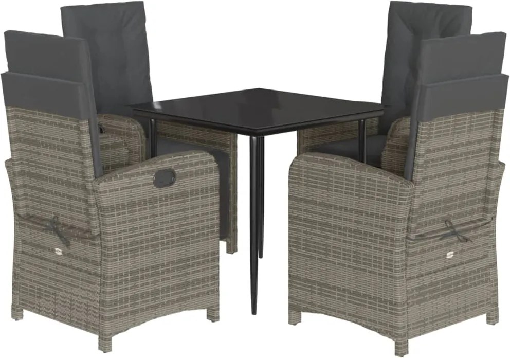 vidaXL 5 részes szürke polyrattan kerti étkezőgarnitúra párnával
