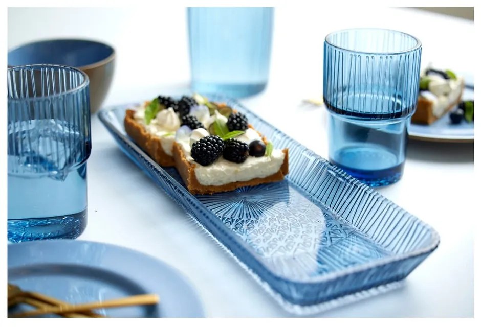 Kék üveg szervírozó tányér 14x38 cm Kusintha – Bitz