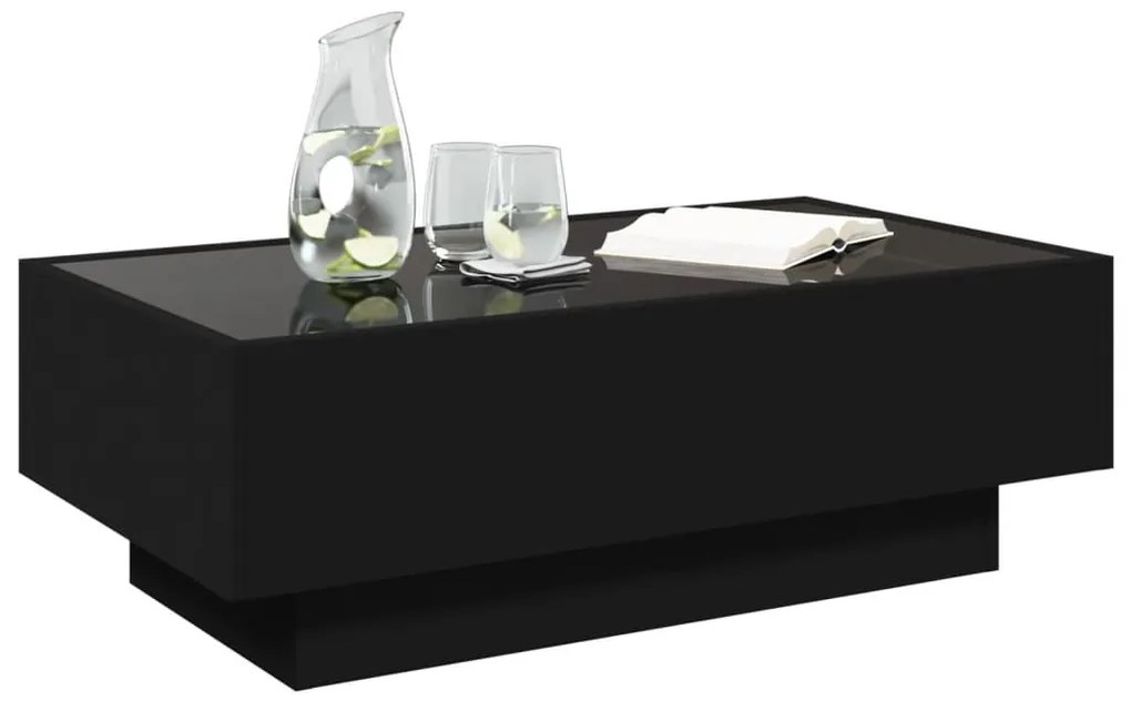 Fekete szerelt fa dohányzóasztal LED-del 90 x 50 x 30 cm