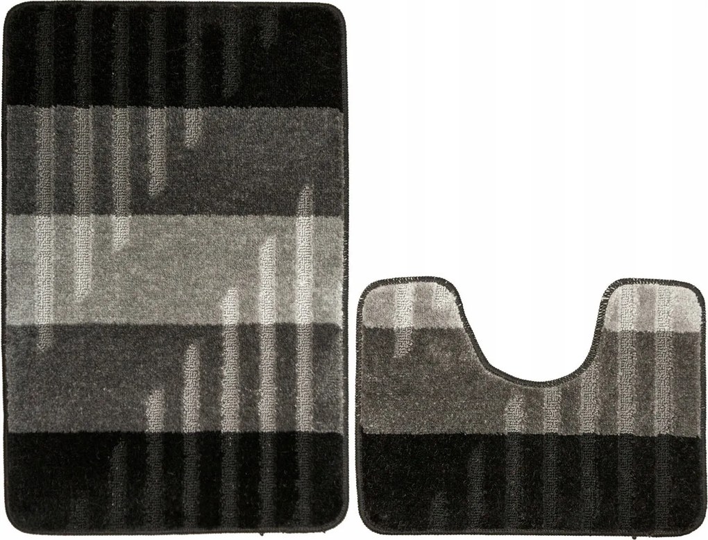 VIC 2 Részes Fürdőszobaszőnyeg Szett Csíkos Gumírozott Szürke Fekete