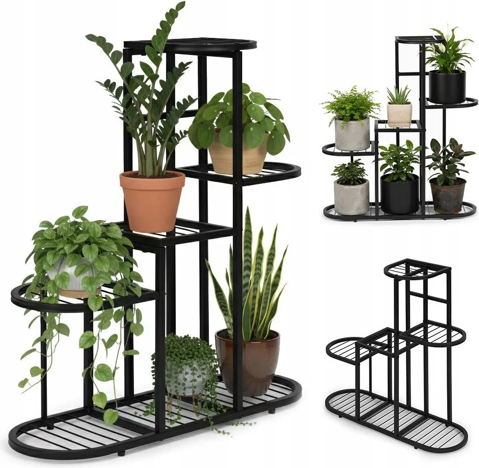 ModernHome ME-ATS24 Virágtartó állvány 79 cm, 5 polc, fém, fekete