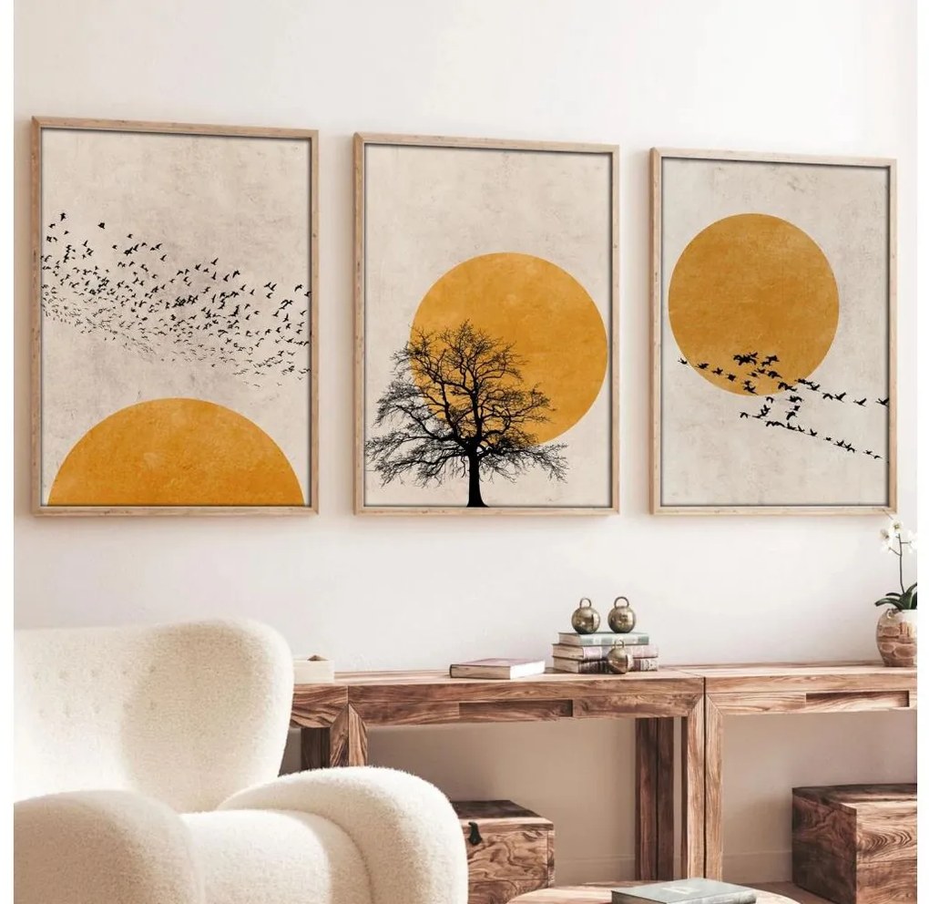 3 darabos szett keretes kép 50x70 cm, bézs/narancssárga