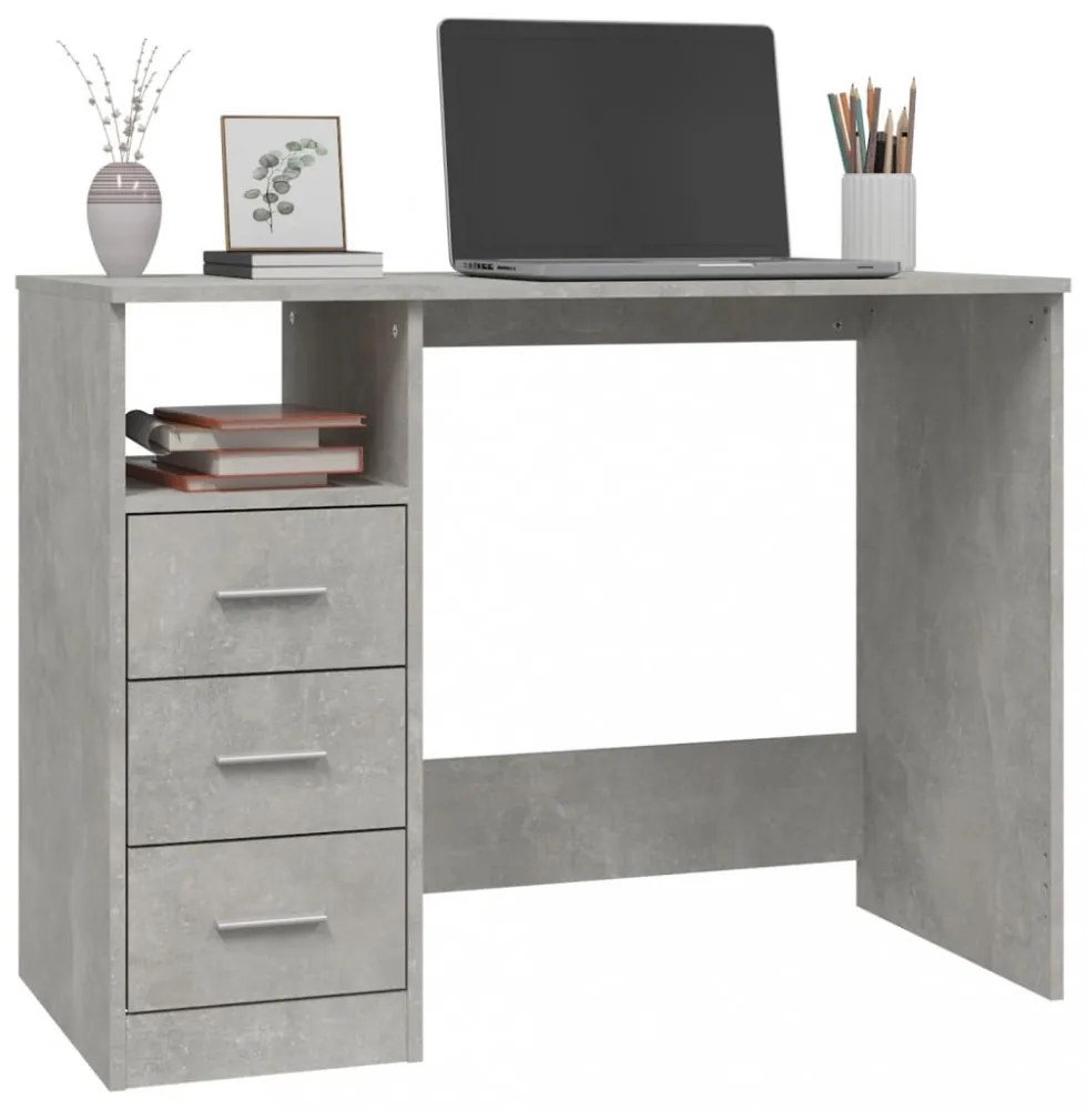 betonszürke szerelt fa íróasztal fiókokkal 102x50x76 cm