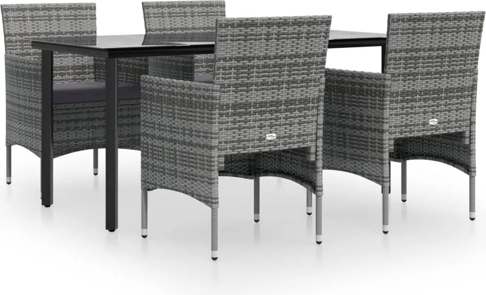 vidaXL 5 részes szürke és fekete kerti étkezőgarnitúra párnákkal