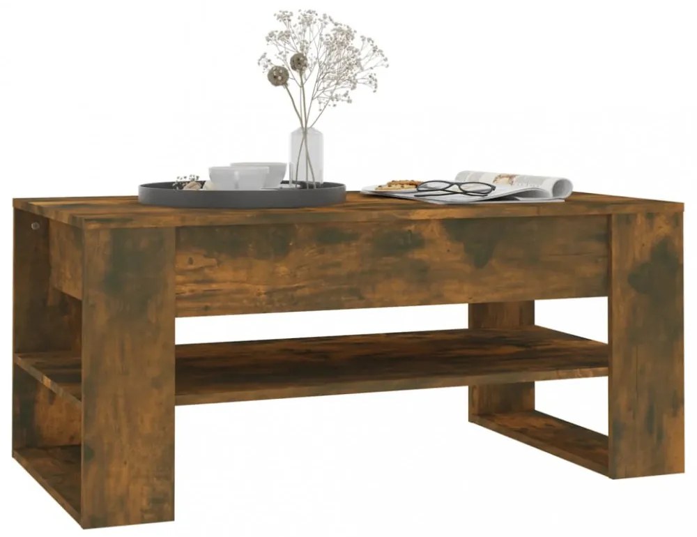 füstös tölgy színű szerelt fa dohányzóasztal 102 x 55 x 45 cm
