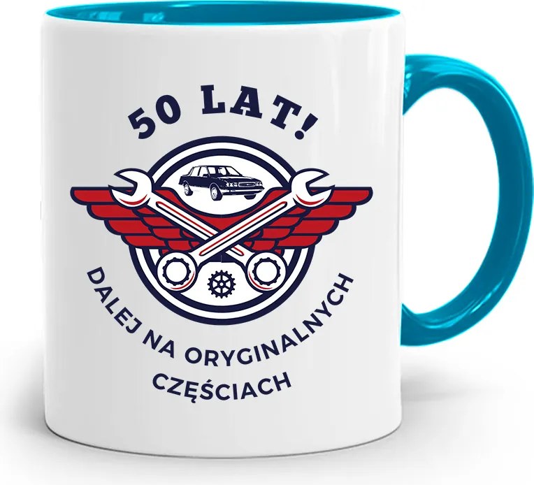 Születésnapra 50 50-es 50-es Kék Ajándék Bögre fényképes nyomattal