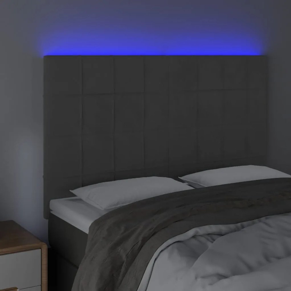 sötétszürke bársony LED-es fejtámla 144x5x118/128 cm