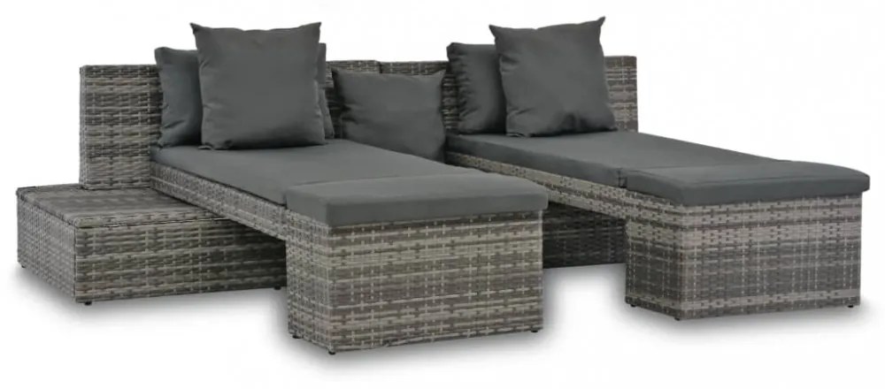 4-részes szürke polyrattan kerti bútorszett párnákkal