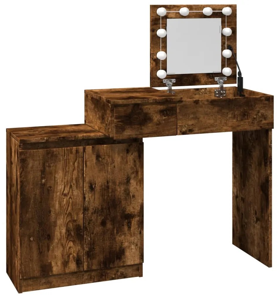 füstös tölgy színű LED-es fésülködőasztal 115 x 37 x 110,5 cm