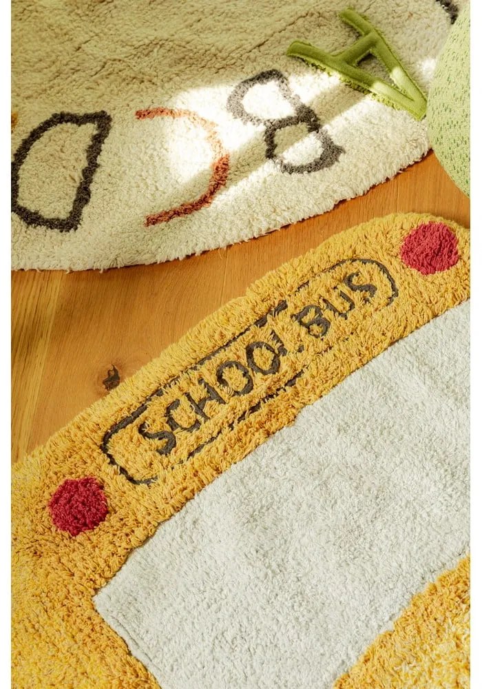 Okkersárga mosható-kézi szövésű pamut gyerek szőnyeg 90x130 cm School Bus – Lorena Canals