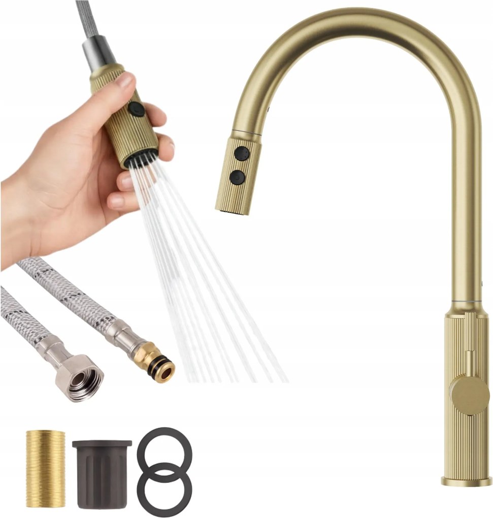 Konyhai Csaptelep arany szálcsiszolt kihúzható kifolyócső csaptelep Luna 2 funkció