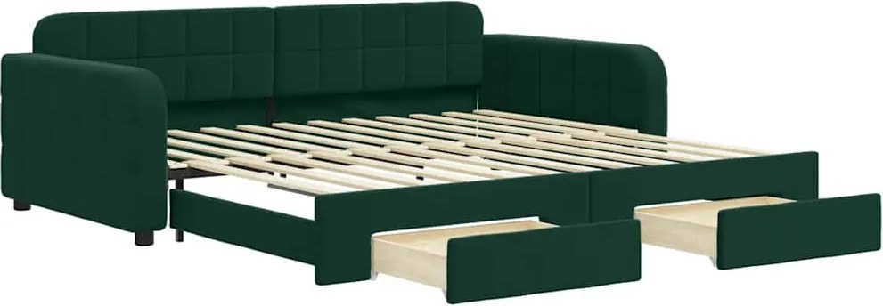 vidaXL sötétzöld kihúzható bársony heverő fiókkal 100 x 200 cm