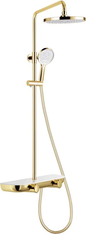 Mexen Axis falon kívüli zuhanykészlet esőztetővel és csapteleppel, arany/fehér - 78112-25
