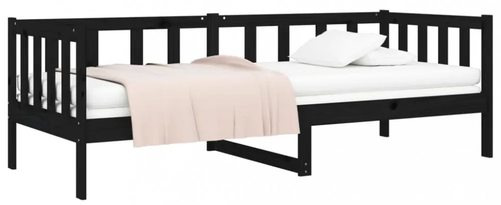 fekete tömör fenyőfa kanapéágy 90 x 190 cm