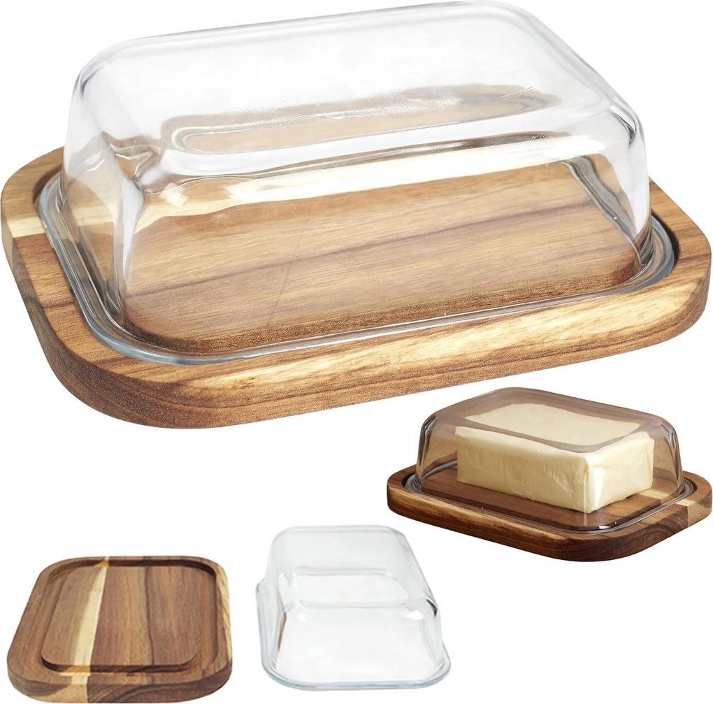 Vajtartó Aria akác üveg téglalap alakú vajtartó 20 cm