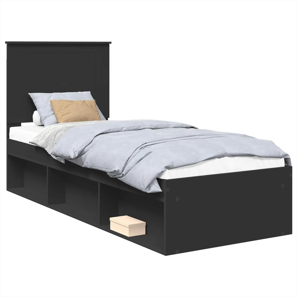 vidaXL Ágykeret fejtámlával Fekete 75 x 190 cm Tömör fenyőfa