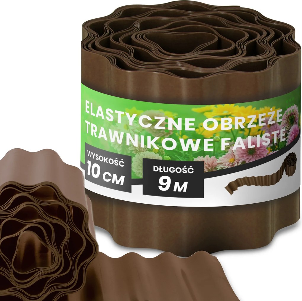 Gyepszegély 10 cm 9 m Kerti Hullámos Paliszád Border Barna Us-t