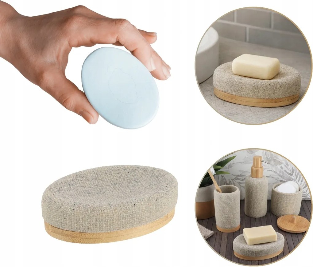 Fürdőszobai Szappantartó Mosdóhoz Tartós Bambusz Bézs