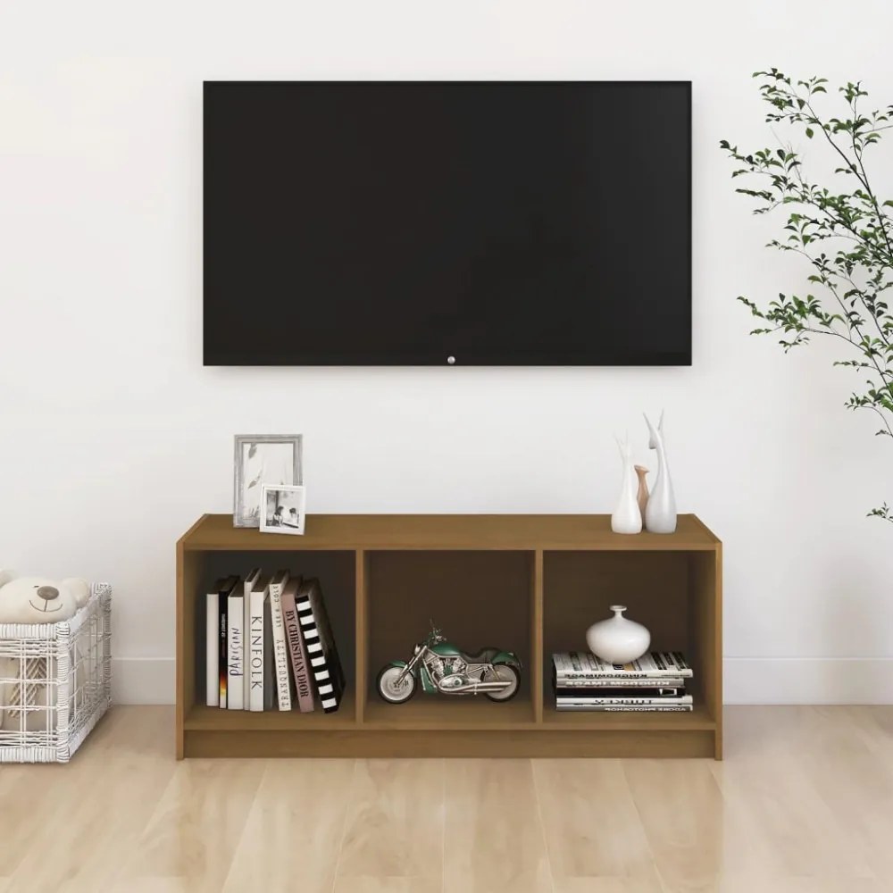 mézbarna tömör fenyőfa TV-szekrény 104 x 33 x 41 cm