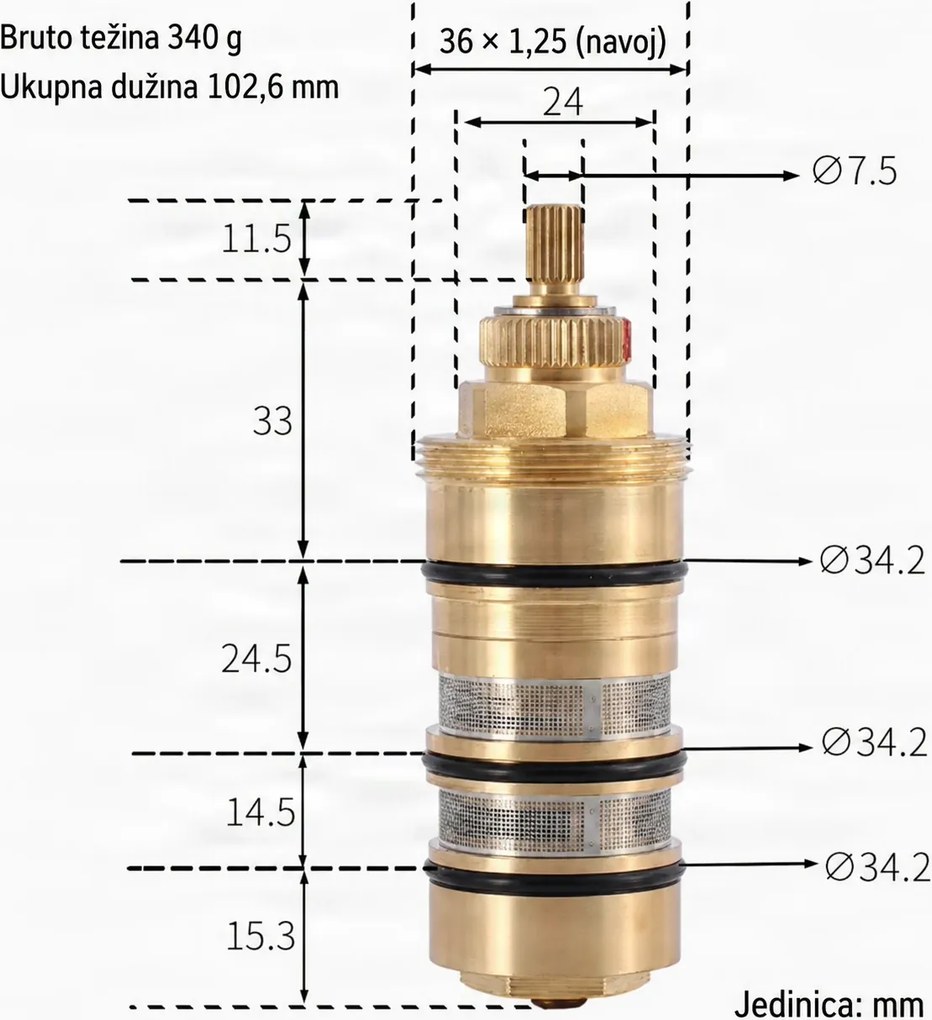 Intatec PRO20071 termosztátbetét pótalkatrész, aranyszínű, ezüstszínű és fekete