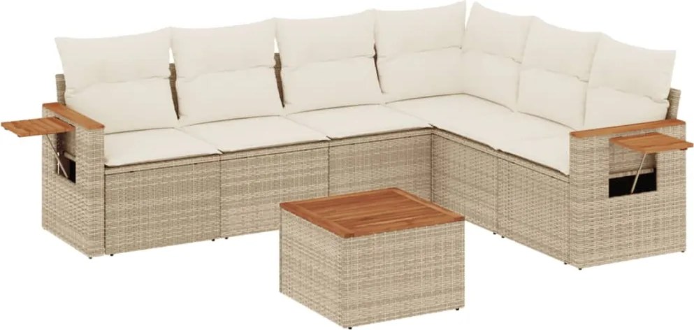 vidaXL 7 részes bézs polyrattan kerti ülőgarnitúra párnákkal