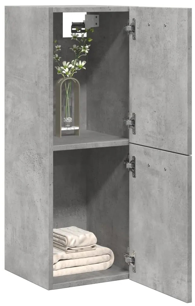 Betonszürke szerelt fa függő fürdőszobaszekrény 30 x 30 x 80 cm
