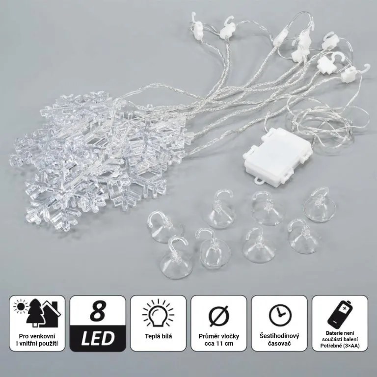 NEXOS Fényfüggöny hópehely 8 LED meleg fehér