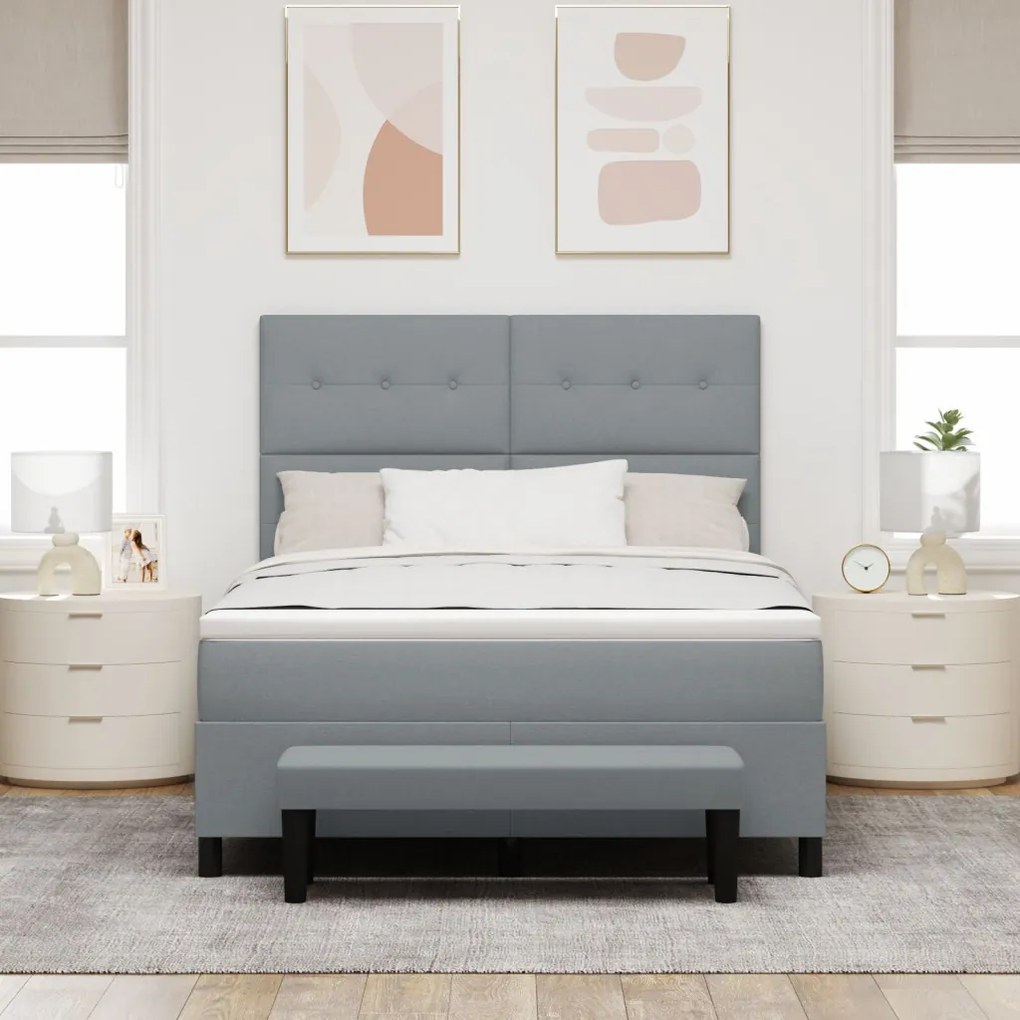 Box Spring Ágy Matraccal és Padlóval, Világosszürke 140x200 cm, Szövet