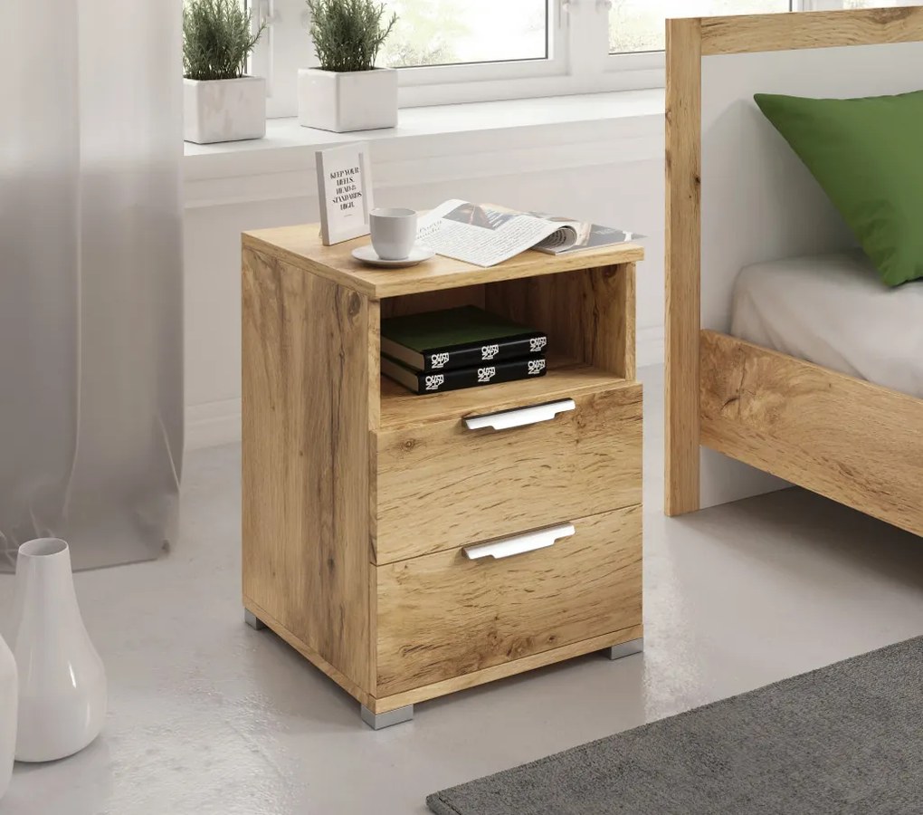 Éjjeliszekrény 2 fiókkal Wotan tölgy színben 16 mm – NAKA