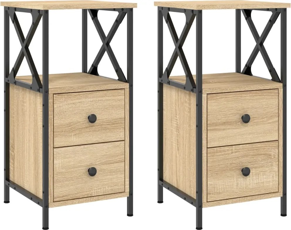 vidaXL 2 db sonoma tölgy színű szerelt fa éjjeliszekrény 34x35,5x70 cm