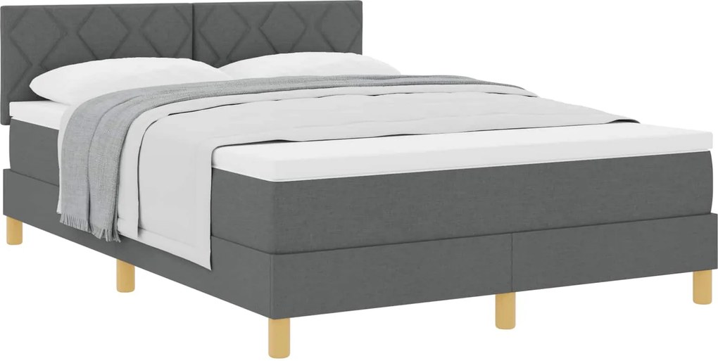 vidaXL Boxrugós ágy matracmal Sötétszürke 160 x 200 cm szövet