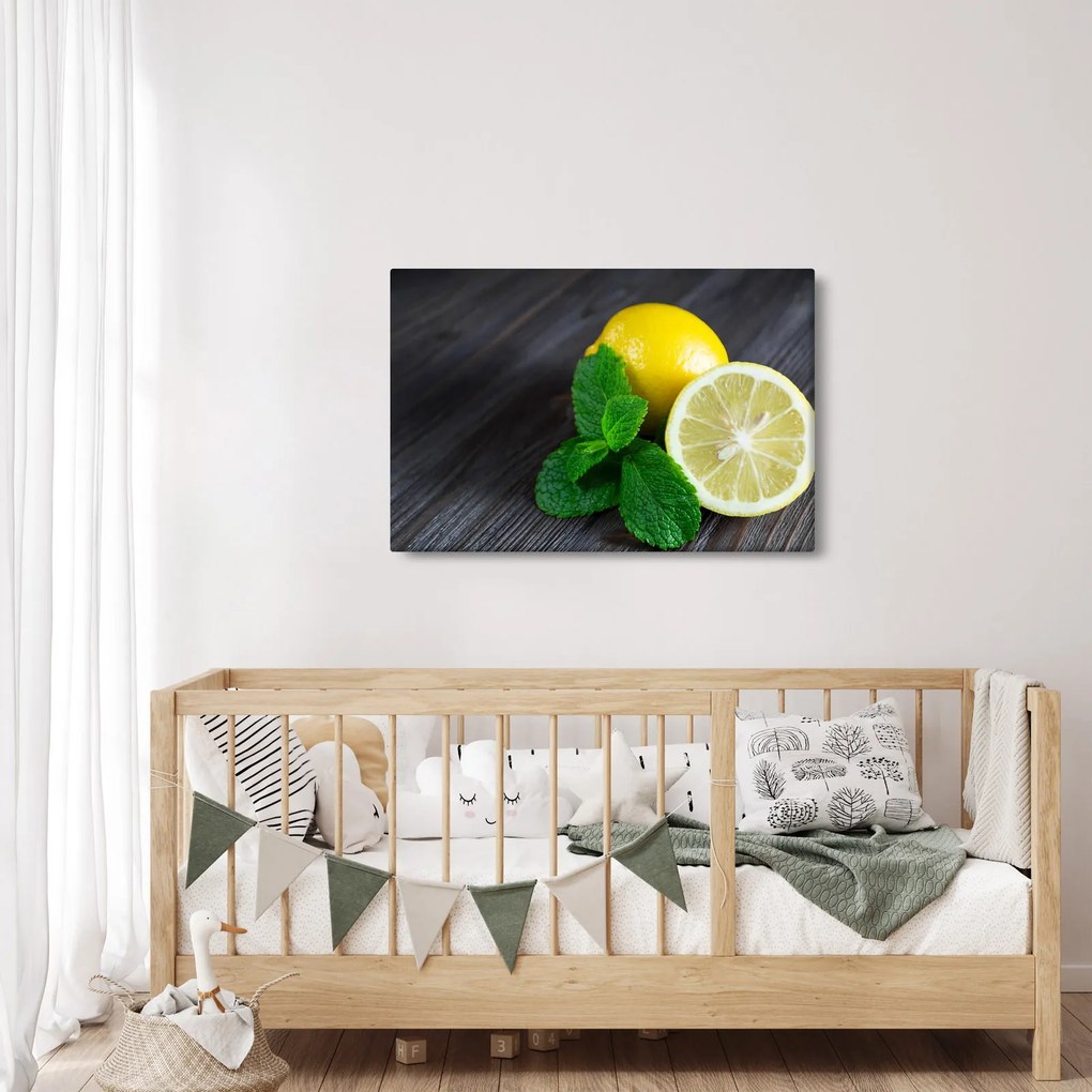 Citrom és a menta az asztalon képe (90x60 cm)