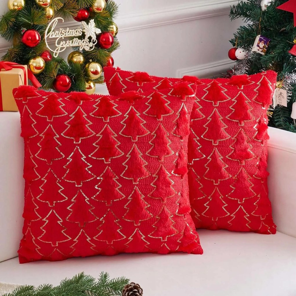 Karácsonyi plüss párnahuzat karácsonyfákkal 40x40cm 2db