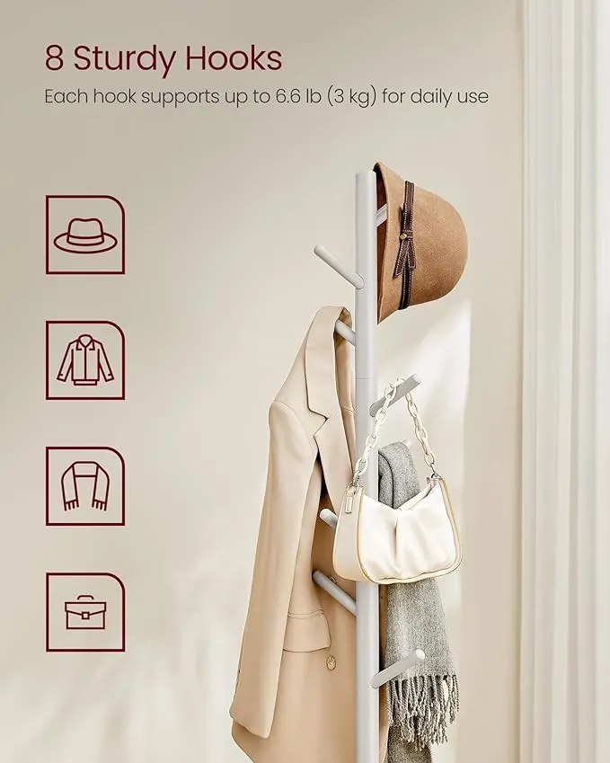 Álló ruhafogas fa 8 akasztóval, cappuccino bézs