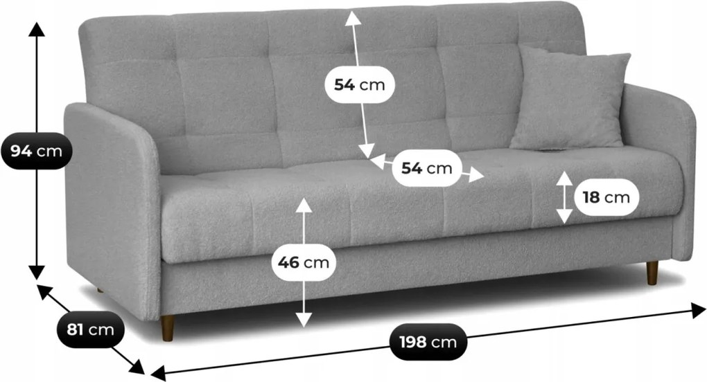 Sofa Rozkładana TIVOLI Szara Boucle