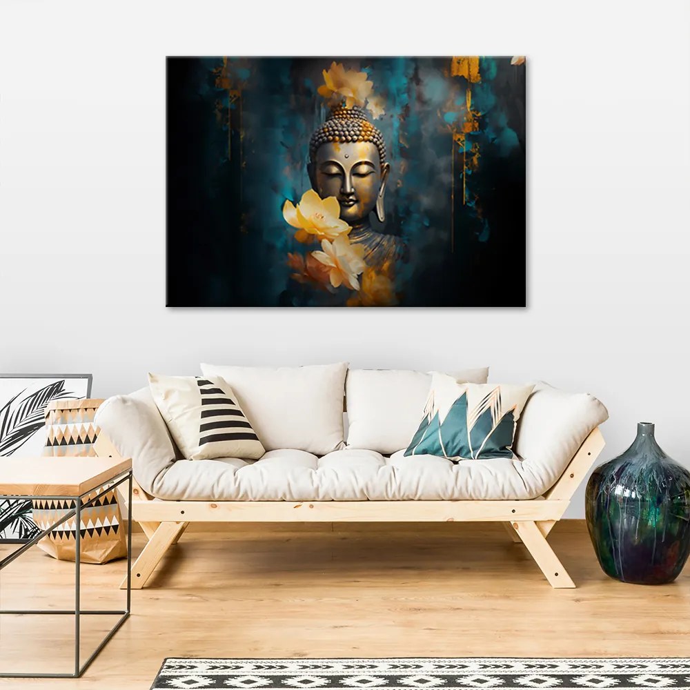 Gario Vászonkép Buddha és arany virágok Méret: 120 x 80 cm