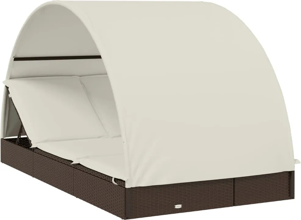 vidaXL 2 személyes barna polyrattan napágy kerek tetővel 211x112x140cm