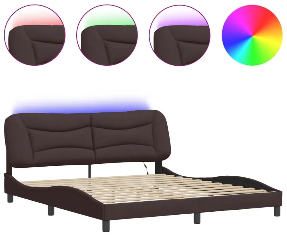 sötétbarna szövet ágykeret LED-ekkel matrac nélkül Hvar 180 x 200 cm